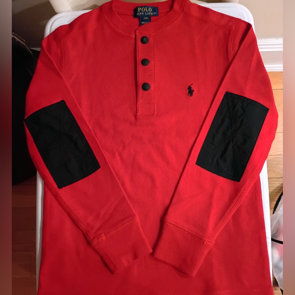 Polo by Ralph Lauren Red Pullover with Black Patches for boys